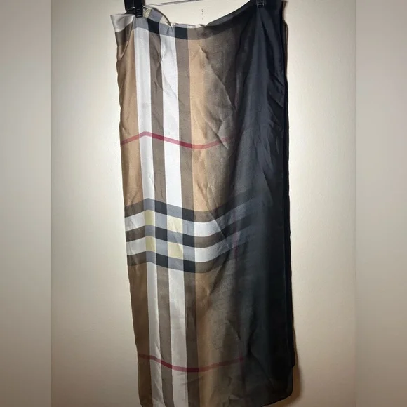 Tartan Plaid 100% Silk Heritage Check Scarf Wrap Neutral Camel/Black Equestrian - Picture 9 of 9